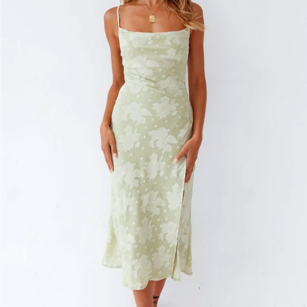 sage green floral midi dress